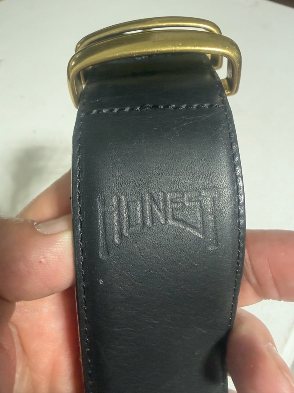Honest Black Leather Belt with Brass Buckle